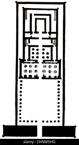 Ein Plan aus dem 19th. Jahrhundert des ptolemäischen Tempels in Edfou oder Edfu, Ägypten Stockfoto