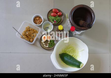 Som Tam Thai - Zutaten Papaya Salat Thai Food Style Stockfoto