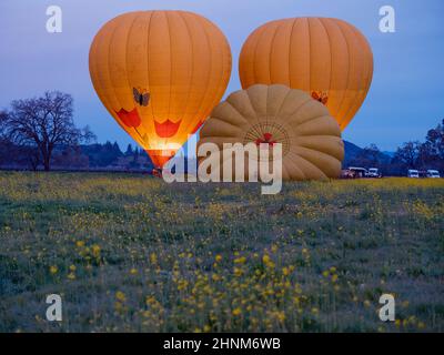 Am Frühen Morgen Fahrt Im Heißluftballon Durch Napa Valley, Kalifornien Stockfoto