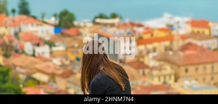 Frau auf dem Palamidi Fort, Nafplio, Griechenland Stockfoto