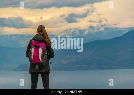 Frau auf dem Palamidi Fort, Nafplio, Griechenland Stockfoto