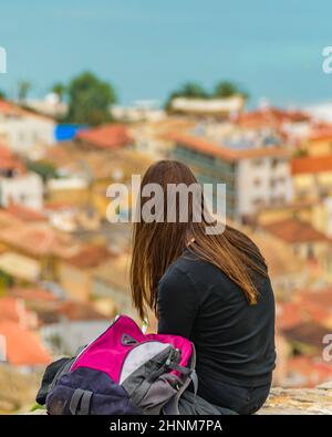 Frau auf dem Palamidi Fort, Nafplio, Griechenland Stockfoto