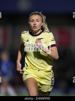 Kingston, Großbritannien. 11th. Februar 2022. Leah Williamson von Arsenal Women beim FAWSL-Spiel zwischen Chelsea Women und Arsenal Women im Kingsmeadow Stadium, Kingston, England, am 11. Februar 2022. Foto von Andy Rowland. Quelle: Prime Media Images/Alamy Live News Stockfoto