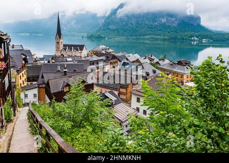 Die Altstadt von Hallstatt am namensgebenden See, einer der Welterbestätten der UNESCO in Österreich Stockfoto