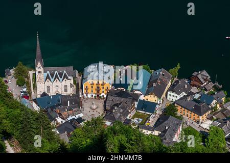 Die Altstadt von Hallstatt am namensgebenden See, einer der Welterbestätten der UNESCO in Österreich Stockfoto