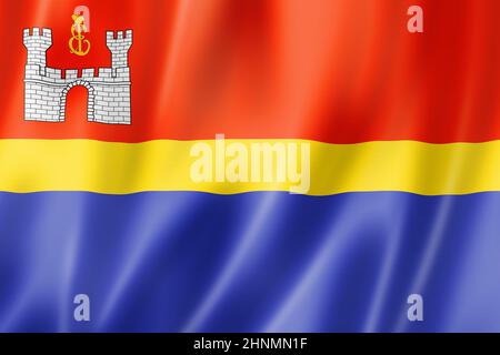 Staat Königsberg - Oblast - Flagge, Russland winkende Banner Sammlung. 3D-Illustration Stockfoto