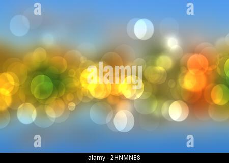 Abstrakter Verlauf von hellblau gelb Pastell Hintergrund Textur mit leuchtenden kreisförmigen Bokeh Lichter. Schöne bunte Frühling oder Sommer Kulisse. Stockfoto