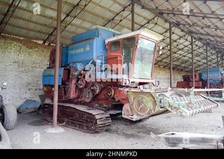 Reis header. Reis Harvester. Landwirtschaftliche Maschinen Stockfoto