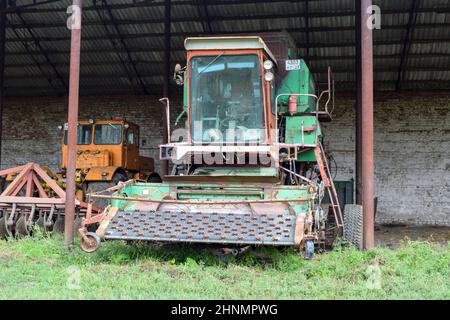 Reis header. Reis Harvester. Landwirtschaftliche Maschinen Stockfoto