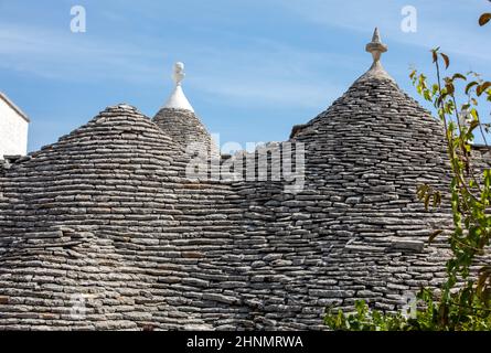 Steindach des Trulli Hauses in Alberobello, Italien. Stockfoto