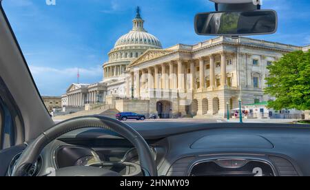 Windschutzscheibe Ansicht des Kapitolgebäudes der Vereinigten Staaten, Washington DC, USA Stockfoto