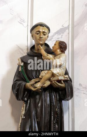 St. Antonius, Statue auf dem Altar des Heiligen Antonius von Padua in der Kirche der Heiligen Barbara in Carevdar, Kroatien Stockfoto