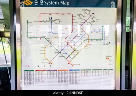 MRT und LRT System Map Metro U-Bahnstationen in Singapur. Stockfoto