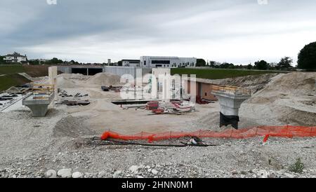 Blick auf die Autobahn-Baustelle. Tiefbau Stockfoto