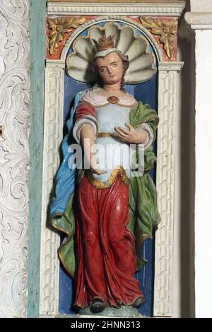 St. Lucia, Statue auf dem Altar der heiligen Maria in der Kirche unserer Lieben Frau vom Schnee in Volavje, Kroatien Stockfoto