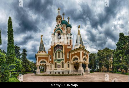 Die berühmte orthodoxe Kathedrale St. Nikolaus, Nizza, Cote d'Azur, Frankreich Stockfoto