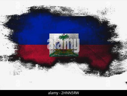 Haiti-Flagge mit Pinsel auf weißem Hintergrund gemalt, 3D-Rendering Stockfoto