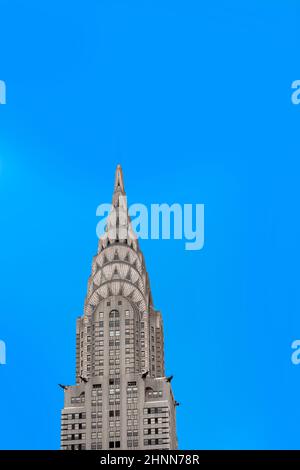 Die Fassade des Chrysler-Gebäudes, die in New York abgebildet ist, war das höchste Gebäude der Welt, bevor es 1931 vom Empire State Building übertroffen wurde Stockfoto