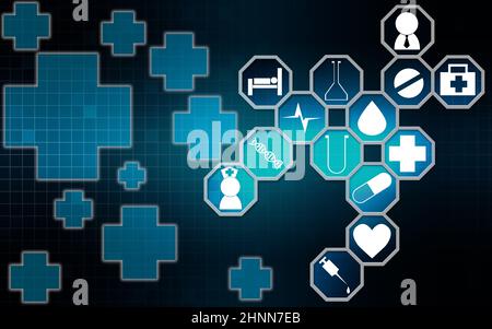 Medizinische Symbole blaues Kreuz, 3D-Rendering Stockfoto