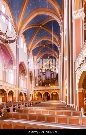 Berühmte Marktkirche in Wiesbaden, ein Backsteingebäude im neugotischen Stil Stockfoto