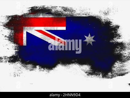 Australien Flagge mit Pinsel auf weißem Hintergrund gemalt, 3D-Rendering Stockfoto