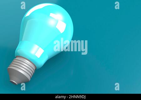 Blaue Glühbirne mit blauem Hintergrund, 3D-Rendering Stockfoto