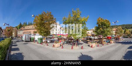 Menschen auf dem wöchentlichen lokalen Markt in Seyne, Frankreich Stockfoto