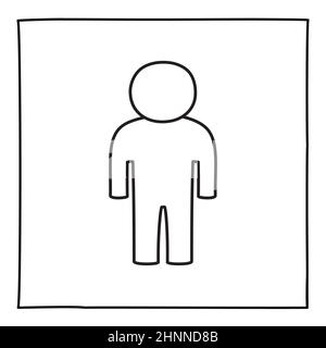 Doodle Mann oder geschlechtslose Person Symbol oder Logo, von Hand mit dünnen schwarzen Linie gezeichnet. Grafikdesign-Element auf weißem Hintergrund isoliert. Vektordarstellung Stockfoto
