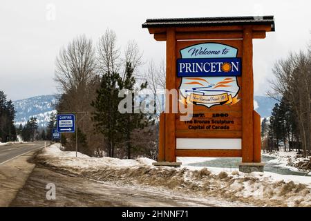 Willkommen im Princeton-Schild in Princeton, British Columbia, Kanada Stockfoto