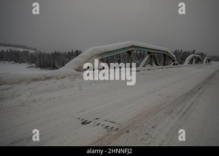 Brücke über den Takhini River, Yukon, Kanada Stockfoto