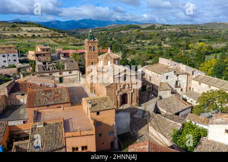 kirche unserer Lieben Frau vom Rosenkranz, barocker Mudéjar-Architektur, in der kleinen Stadt Ambel, in der Region Campo de Borja, Zaragoza, Aragon, S Stockfoto