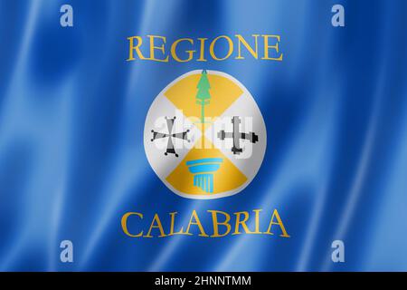 Region Kalabrien Flagge, Italien winken Banner Sammlung. 3D-Illustration Stockfoto