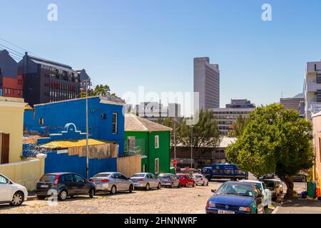 Stadtbild Bo Kaap Bezirk Kapstadt, Südafrika. Stockfoto