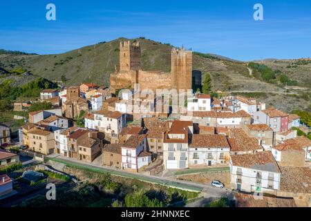 Luftaufnahme von Vozmediano Soria Spanien, Autonome Gemeinschaft Kastilien und Leon. Stadt der Region Moncayo. Stockfoto