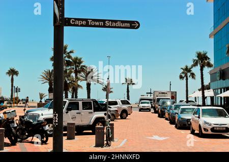 Straßenschilder in Mouille Point, Cape Town Stadium. Stockfoto