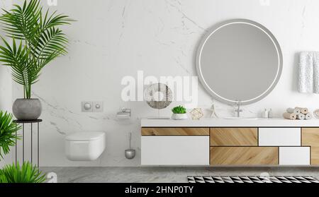 Modernes Badezimmer mit Kommode im skandinavischen Stil Stockfoto