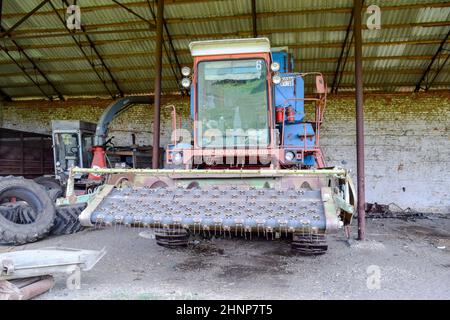 Reis header. Reis Harvester. Landwirtschaftliche Maschinen Stockfoto