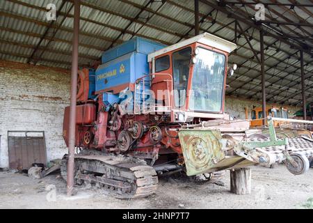 Reis header. Reis Harvester. Landwirtschaftliche Maschinen Stockfoto