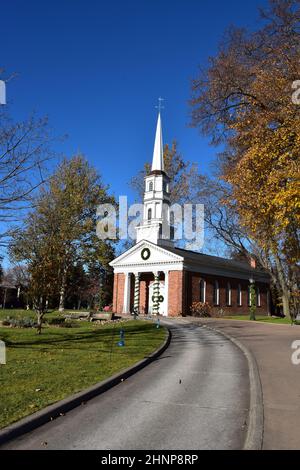 Die Martha-Mary Chapel in Greenfield Village, einem 80 Hektar großen Freigelände und Teil des Henry Ford Museumskomplexes in Dearborn, Detroit, Michigan, USA. Stockfoto