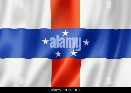 Flagge der Niederländischen Antillen. Winkende Bannerkollektion. 3D Abbildung Stockfoto