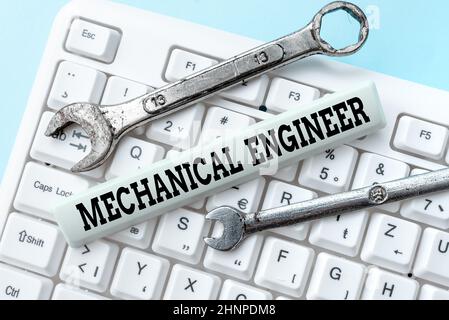 Handschrift Text Mechaniker. Business Approach Applied Engineering Discipline for Mechanical System Typing Device Instruction Manual, Posting Product Review Online Stockfoto