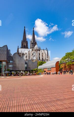 Das Museum Ludwig für Moderne Kunst in Köln mit dem Kölner Dom Stockfoto