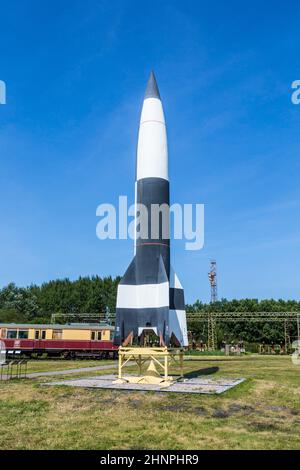 Deutsche WW2V2-Rakete in Peenemünde Stockfoto