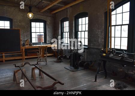 Das Ford Piquette Avenue-Werk von 1904 im Milwaukee Junction-Gebiet von Detroit, Michigan, war die erste eigens gebaute Ford-Fabrik und ist heute ein Museum. Stockfoto