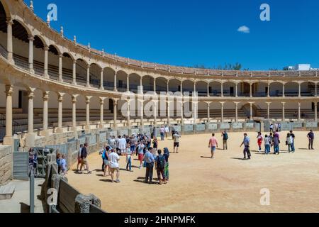 Besucher der Plaza de Toros oder Stierkampfarena. Die Stierkampfarena in Ronda ist die älteste Stierkampfarena in Ronda Stockfoto