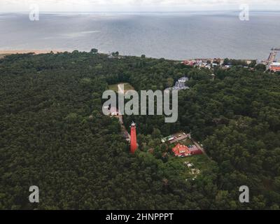 Leuchtturm am Ufer von Hel - eine Stadt in Puck County, Pommersche Woiwodschaft, Polen Stockfoto