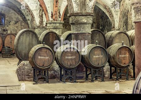 Alte Weinstube in Eberbach. Die Abtei ist ein ehemaliges Zisterzienserkloster in der Nähe von Eltville am Rhein im Rheingau Stockfoto