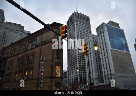 Das Reid Building (Flatiron Building) in Downtown Detroit, Michigan, Michigan, USA stammt aus dem Jahr 1896. Stockfoto