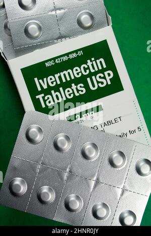 Ivermectin-Tabletten – antivirales Medikament zur Behandlung von Covid 19 und anderen Virusinfektionen Stockfoto