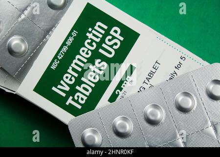 Ivermectin-Tabletten – antivirales Medikament zur Behandlung von Covid 19 und anderen Virusinfektionen Stockfoto